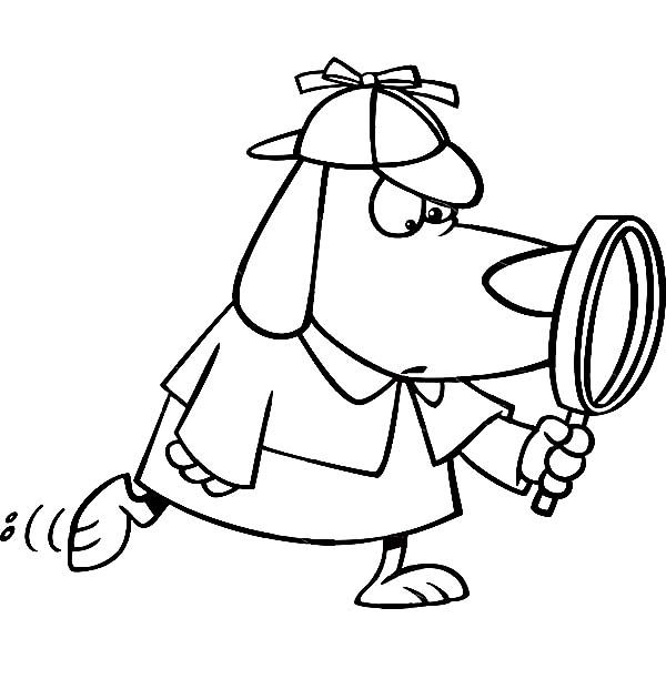 Detective dog with magnifying glass coloring page