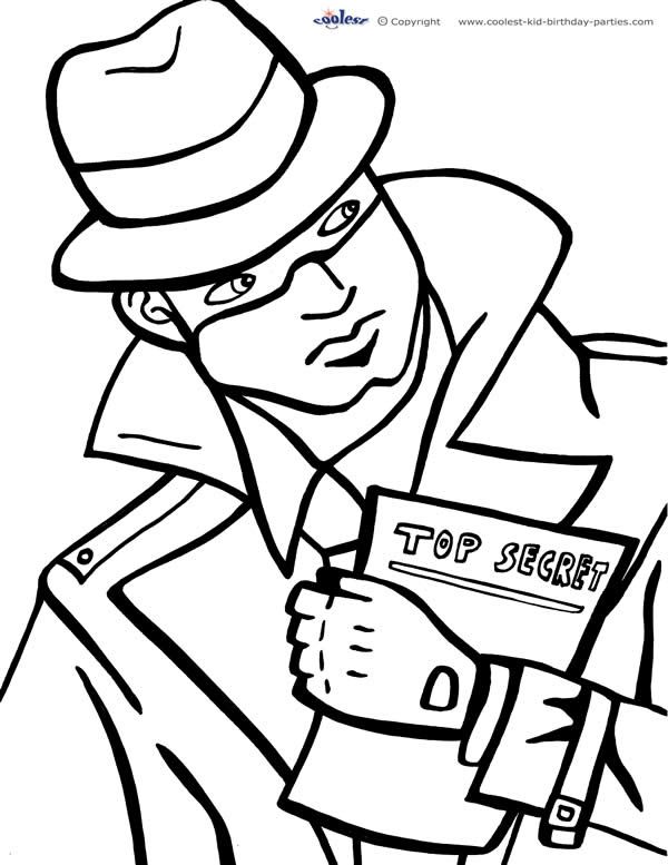 Printable spy detective coloring page spy kids detective theme spy party