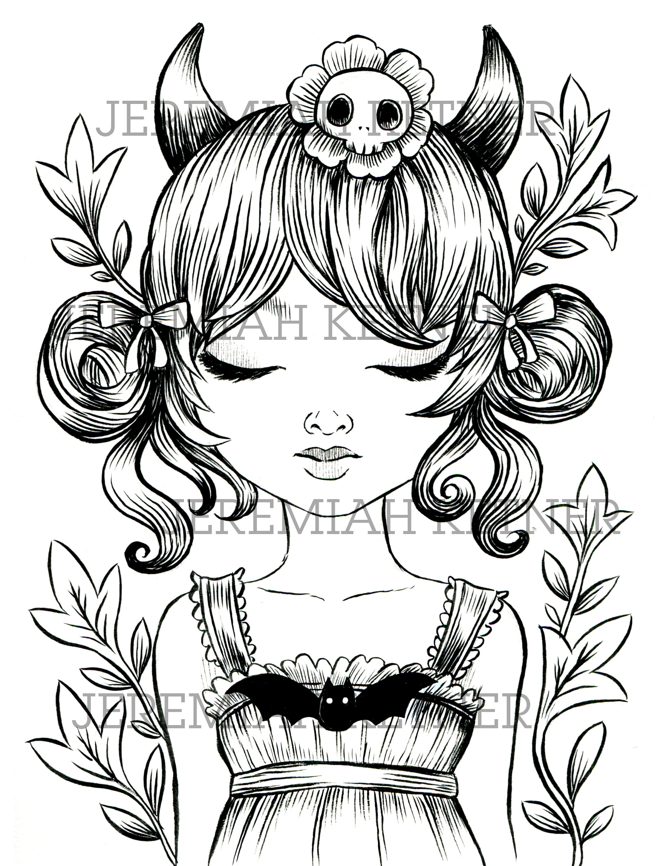 The cute devil coloring page instant download