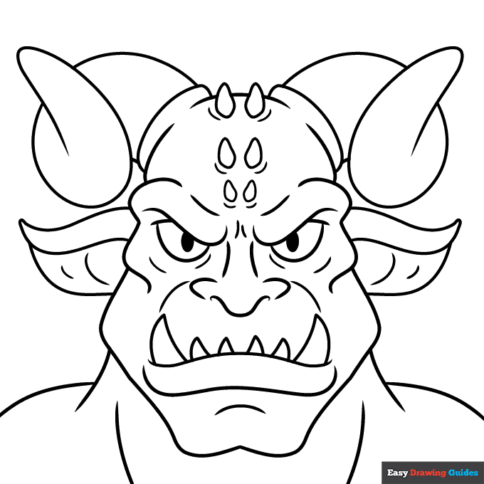 Demon face coloring page easy drawing guides