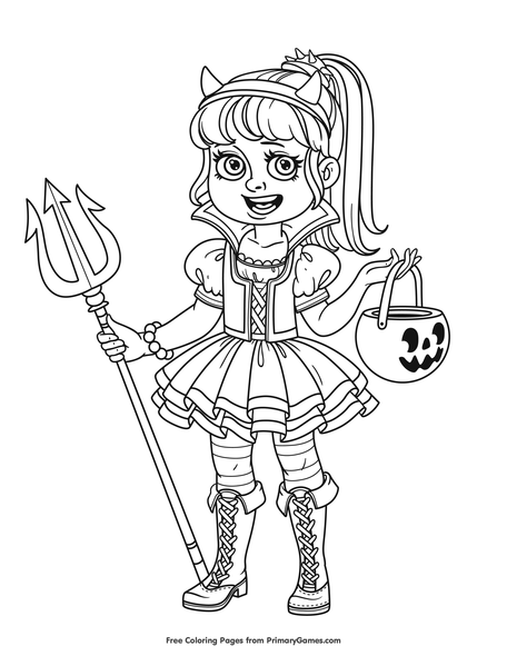 Girl in devil costume coloring page â free printable pdf from