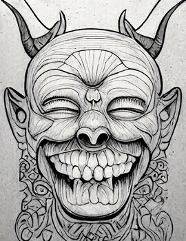 Devil face grayscale coloring pages by metastore tpt