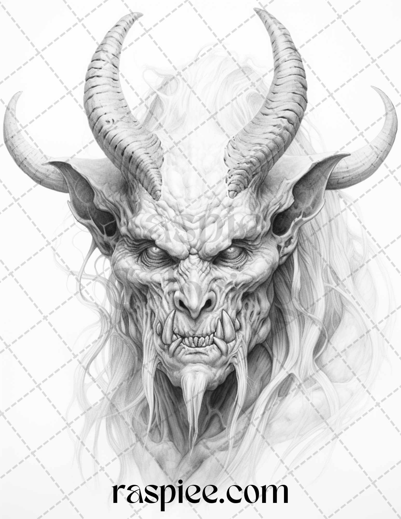 Fantasy demons grayscale coloring pages for adults printable pdf f â coloring