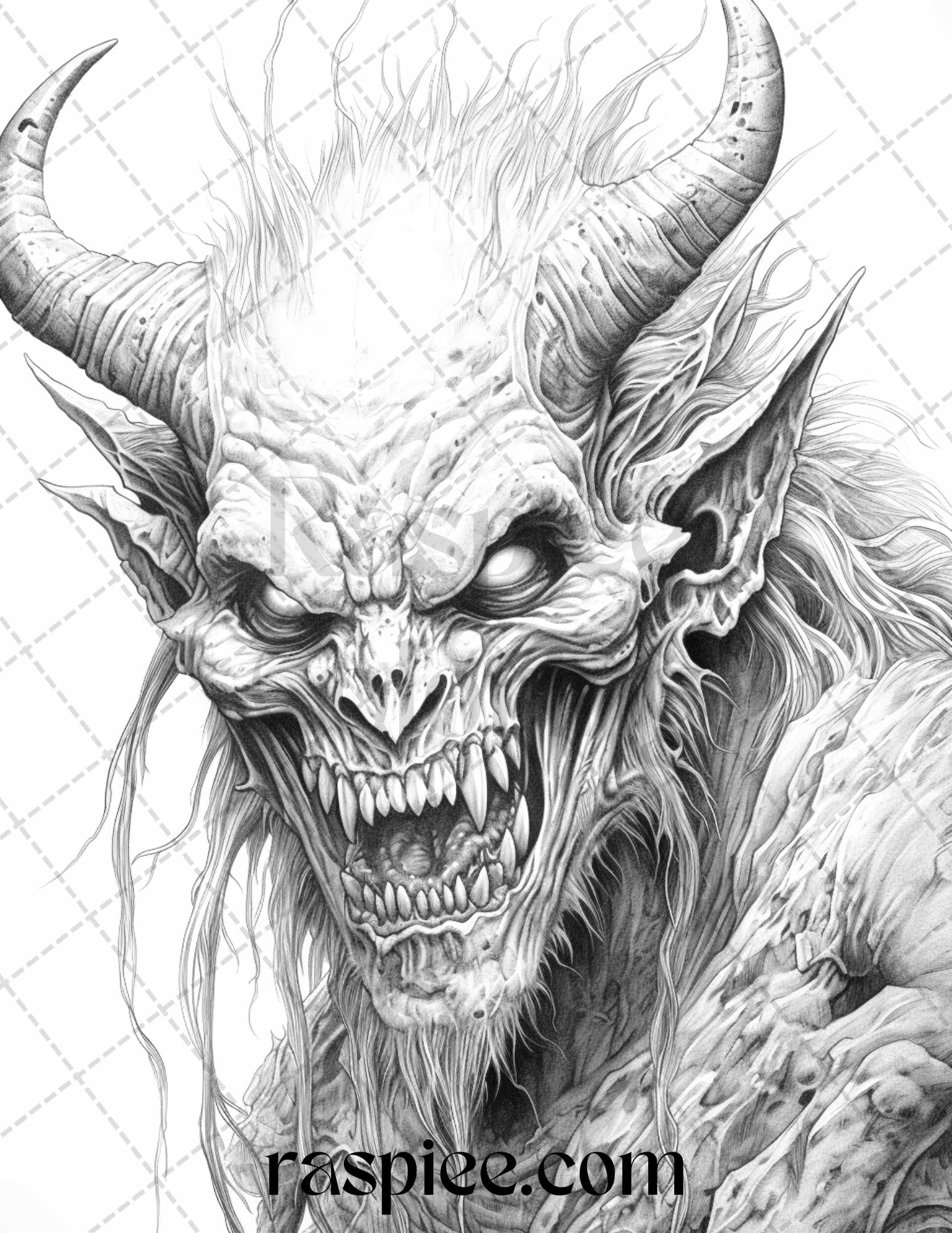 Fantasy demons grayscale coloring pages for adults printable pdf f â coloring