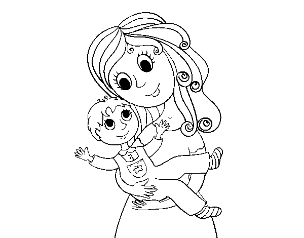 Dibujo de madre con su hijo para colorear