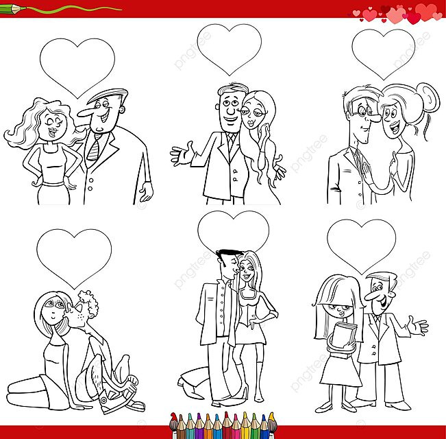 Dibujo de pãgina del libro para colorear dãa san valentãn con adorabl parejas dibujos animados enamorados