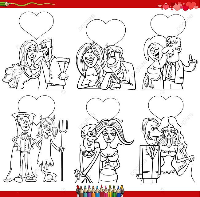 Dibujo de pãgina del libro para colorear dãa san valentãn con adorabl parejas dibujos animados enamorados