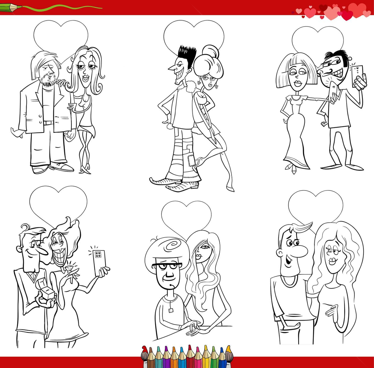 Dibujo de pãgina del libro para colorear dãa san valentãn con parejas dibujos animados enamorados vector png dibujos dibujo del coche dibujo de dibujos animados dibujo de libro png y vector para