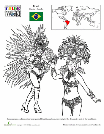 Brazil worksheet education coloring pages world thinking day dance coloring pages