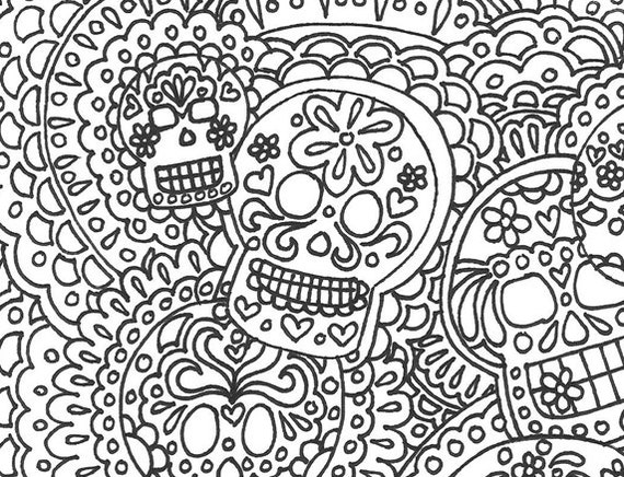 Day of the dead sugar skull printable adult coloring page dia de los muertos adult coloring page