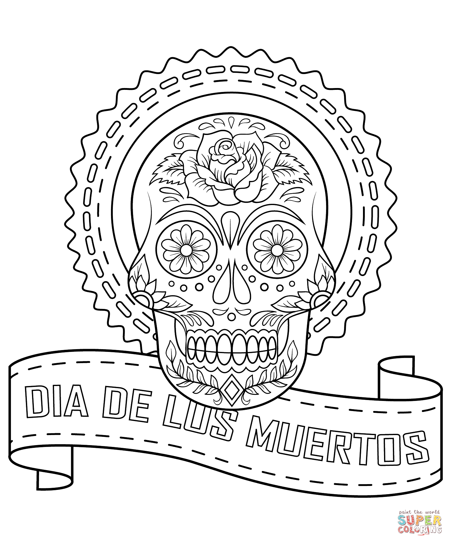 Dia de los muertos sugar skull coloring page free printable coloring pages
