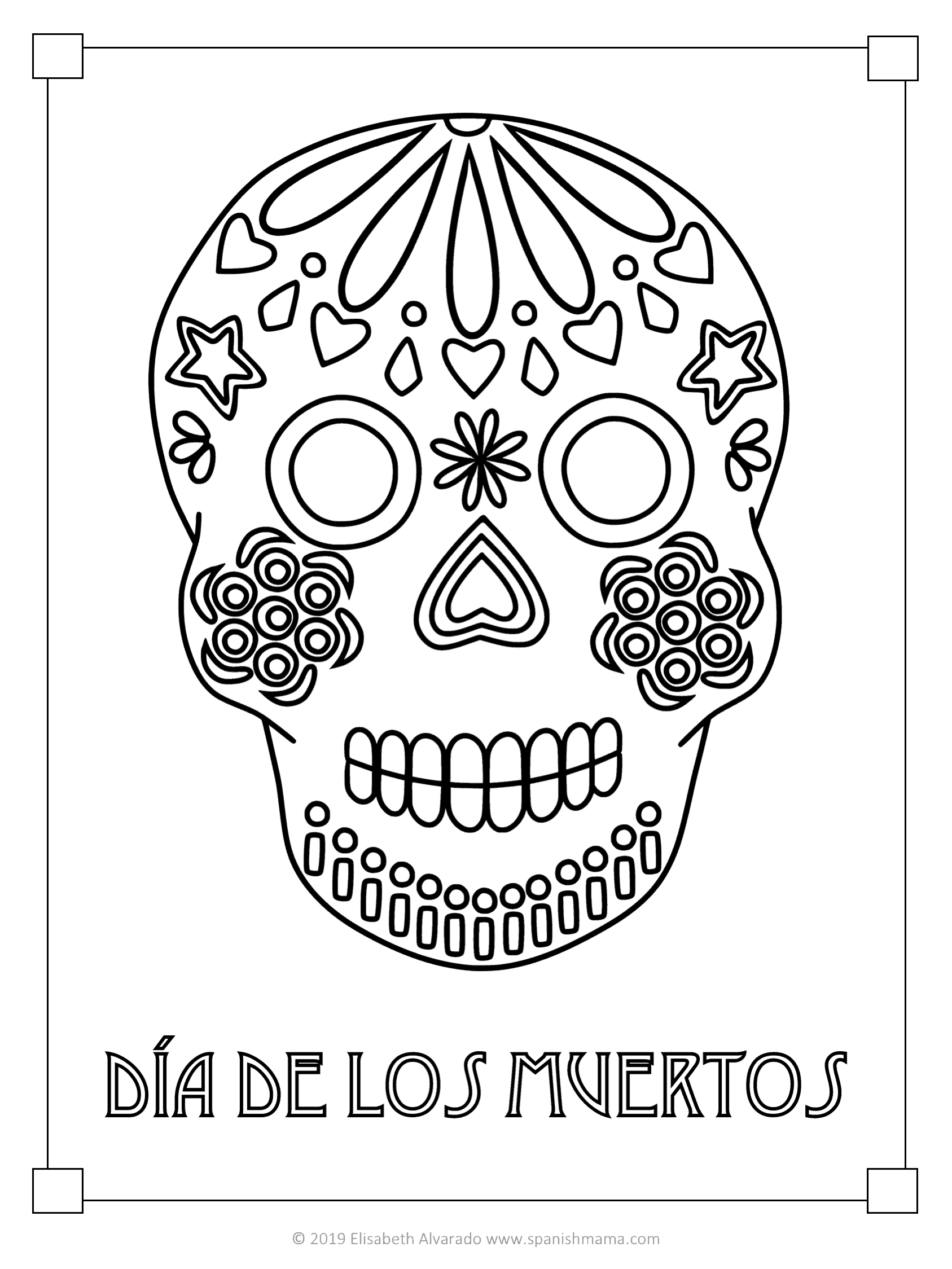 Sugar skull coloring pages and masks for dãa de muertos skull coloring pages coloring pages skull template