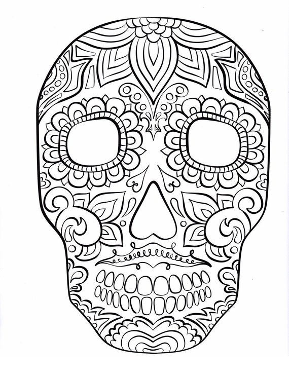 Skull coloring pages dia de los muertos day of the dead halloween arts and crafts printable digital download no download now