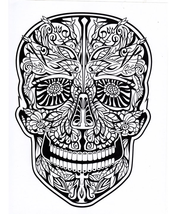 Skull coloring pages dia de los muertos day of the dead halloween arts and crafts printable digital download no download now