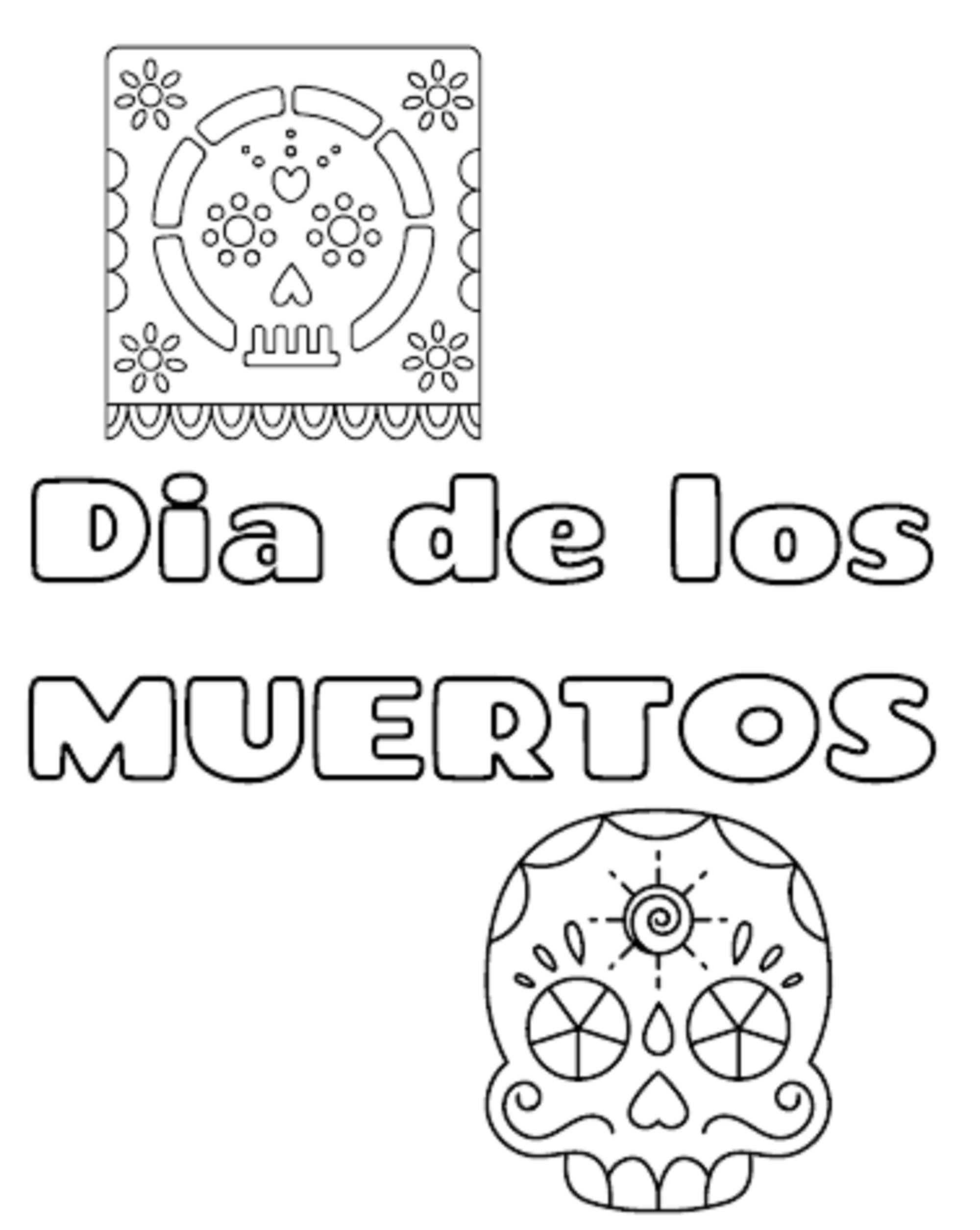 Dia de los muertos coloring pages for kids english and spanish words with tracing