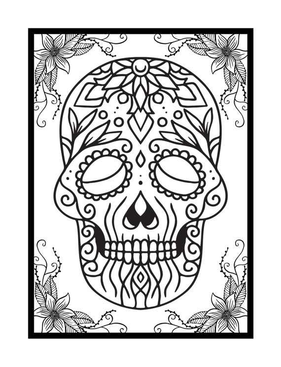 Adult coloring page dia de los muertos sugar skull coloring page calavera scary coloring page pod coloring page instant delivery