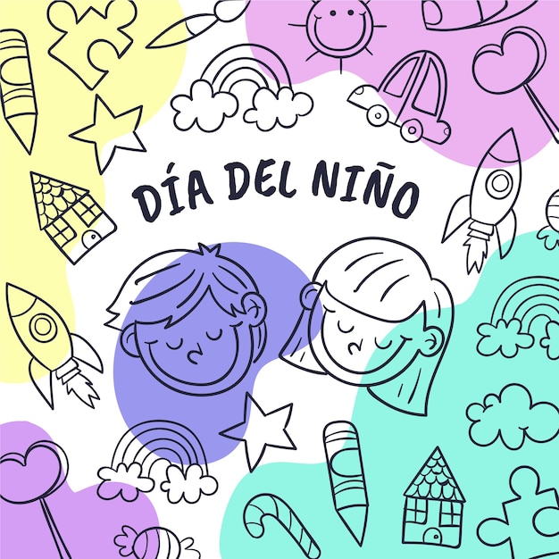 Free vector hand drawn childrens day in spanish illustration