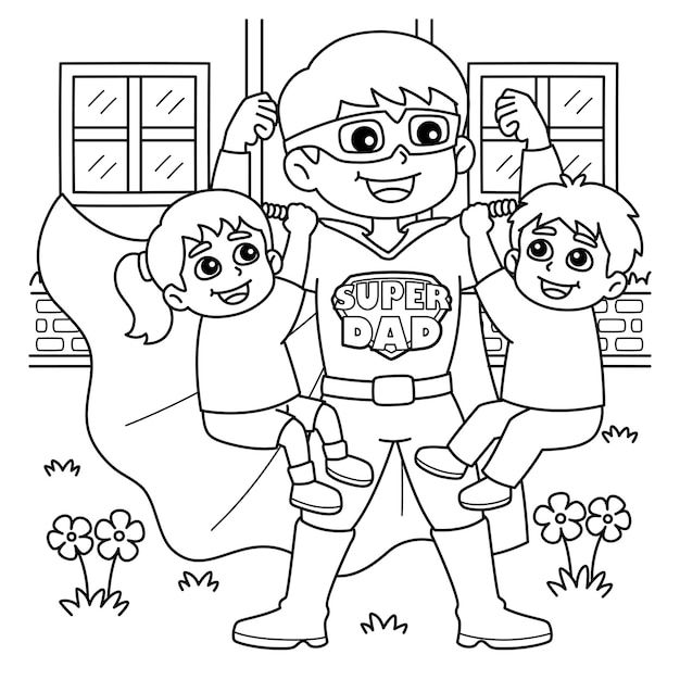 Premium vector fathers day super dad coloring page for kids