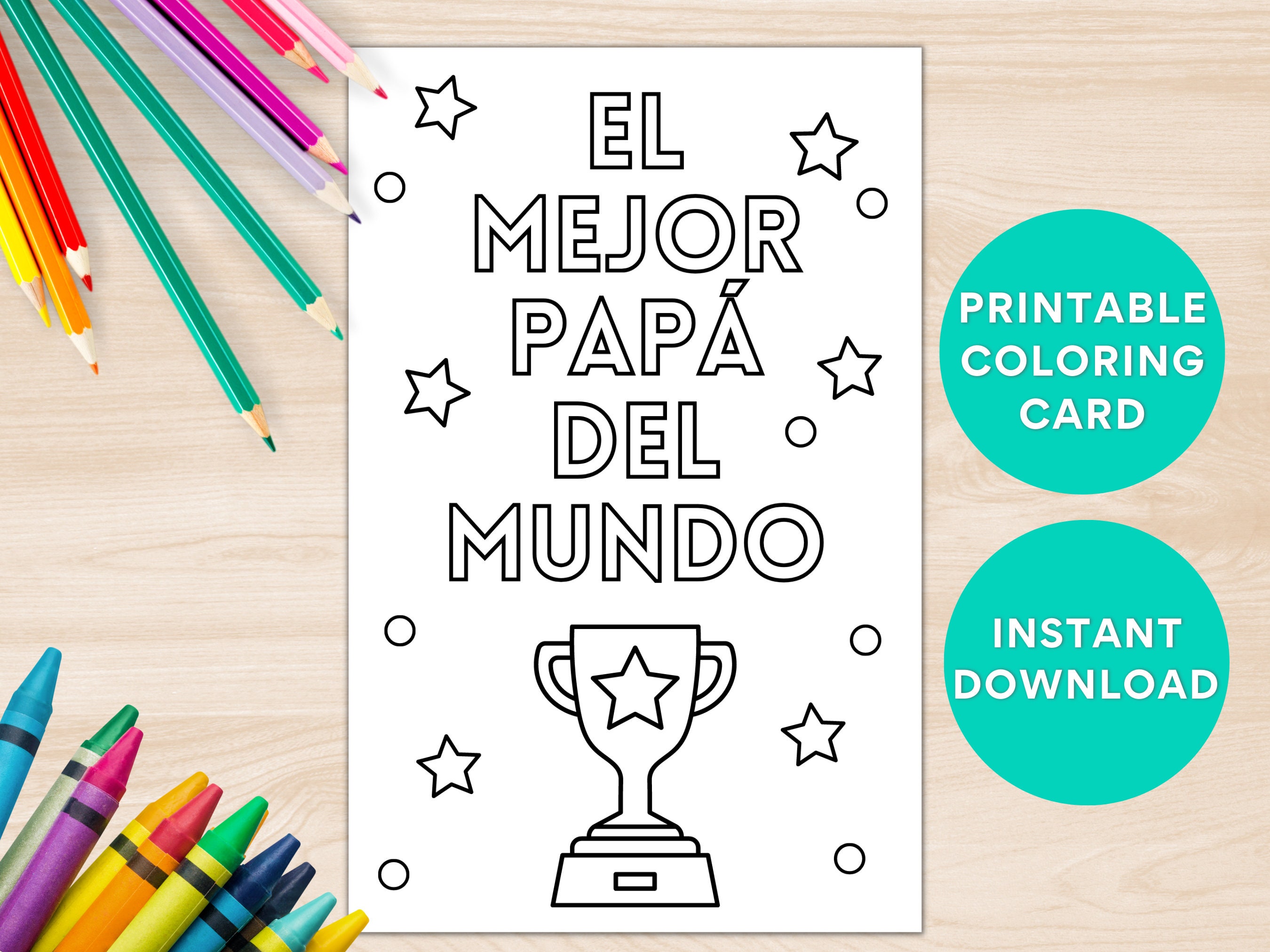 Spanish fathers birthday day printable card dad birthday card for kids coloring card page colorable card instant download download now