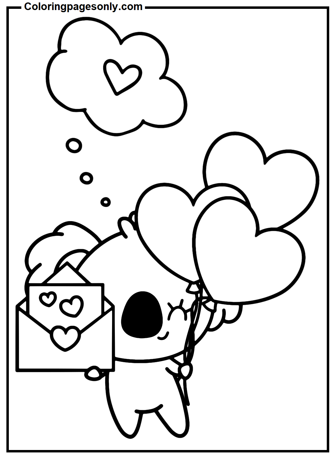 Koala valentines day coloring page