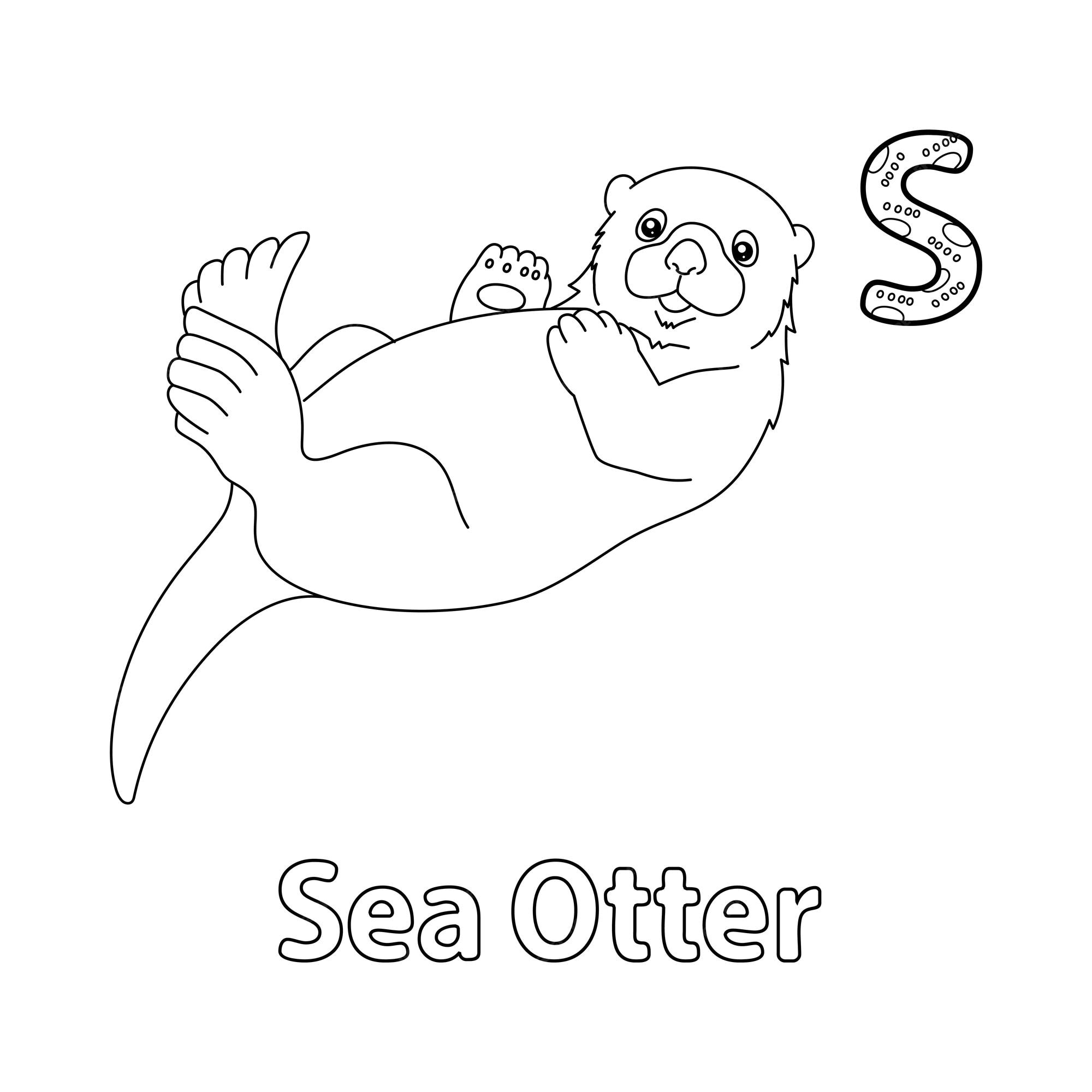 Premium vector sea otter alphabet abc coloring page s