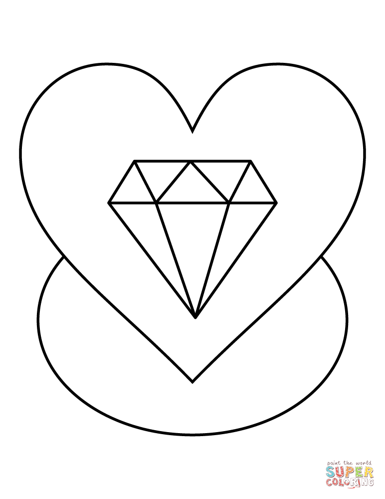 Valentines day diamond in heart coloring page free printable coloring pages