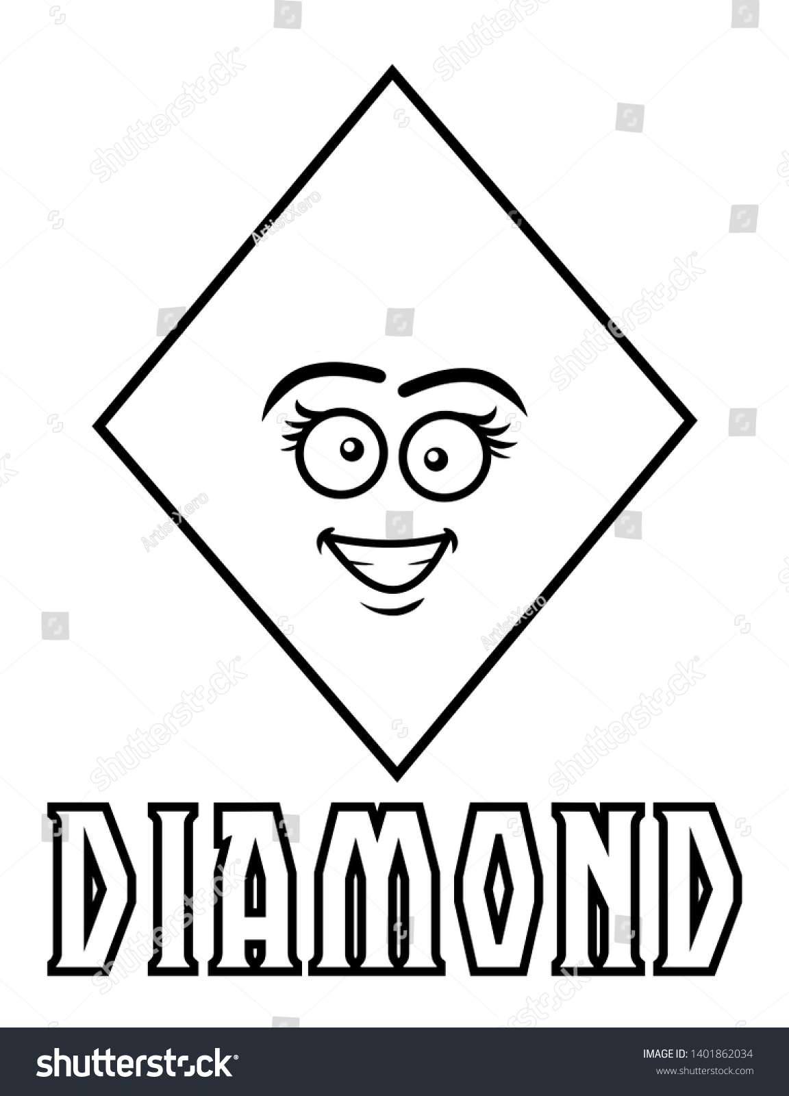 Coloring page kids diamond shape goofy stock illustration