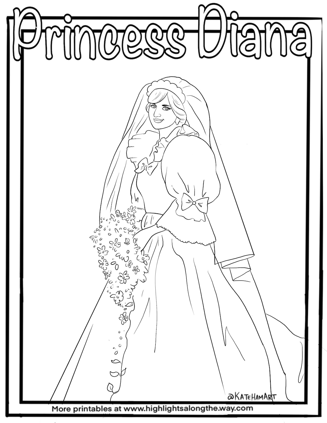 Princess diana coloring page great britian england coronation king charles instant download teacher resource