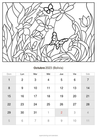 Calendario octubre para imprimir bolivia