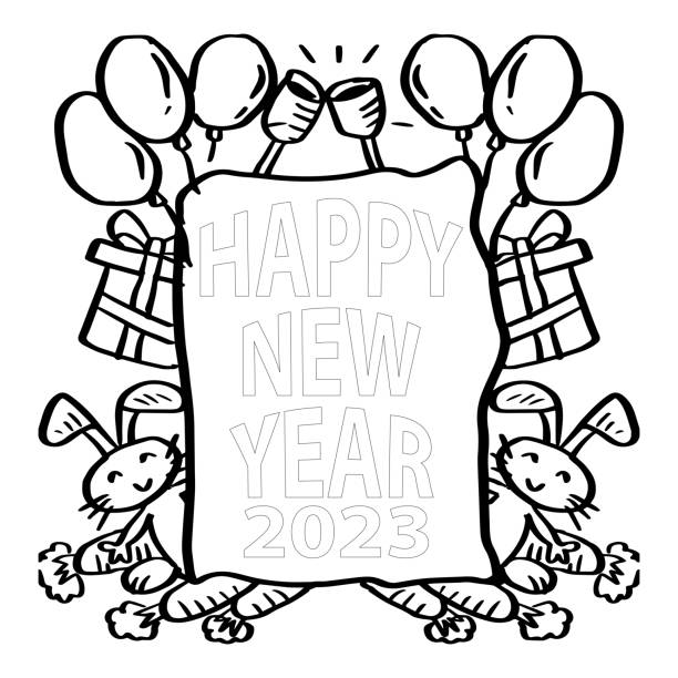 Coloring page new year hand drawn doodles stock illustration