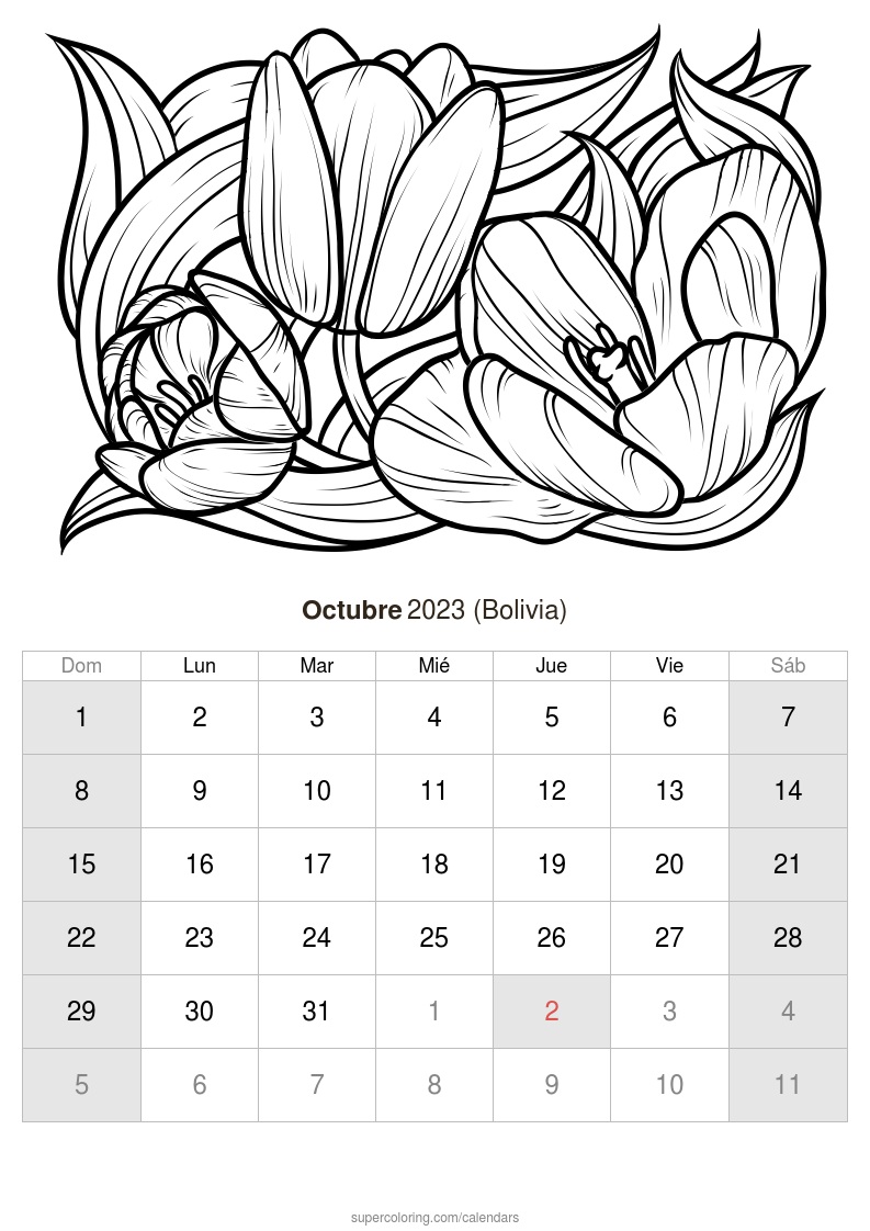 Calendario octubre para imprimir bolivia