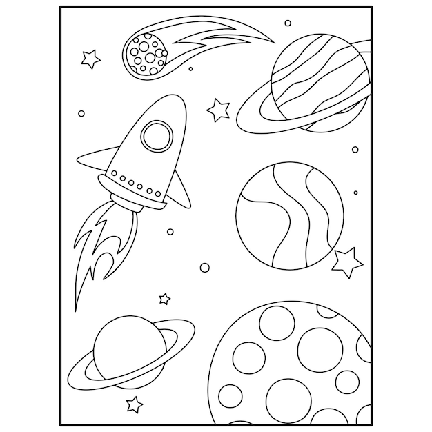 Premium vector space coloring pages for kids premium vector