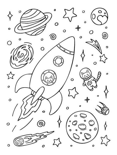 Space coloring vectors illustrations for free download