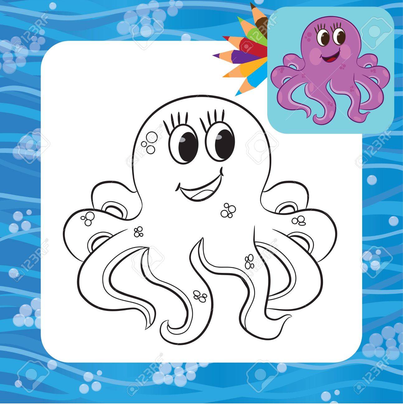 Cartoon octopus coloring page vector illustration royalty free svg cliparts vectors and stock illustration image