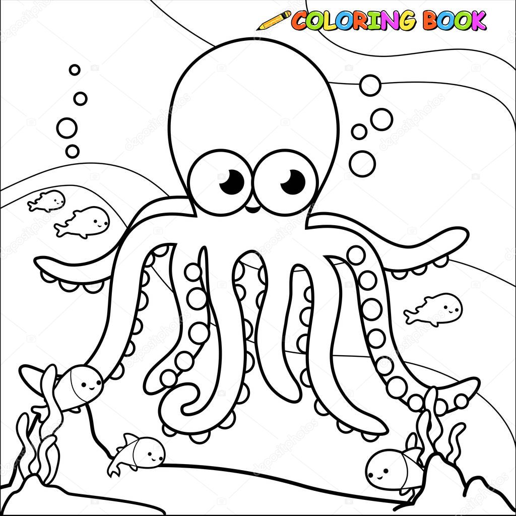 Pulpo nadando bajo el agua libro para colorear pãgina vector de stock de stockakia