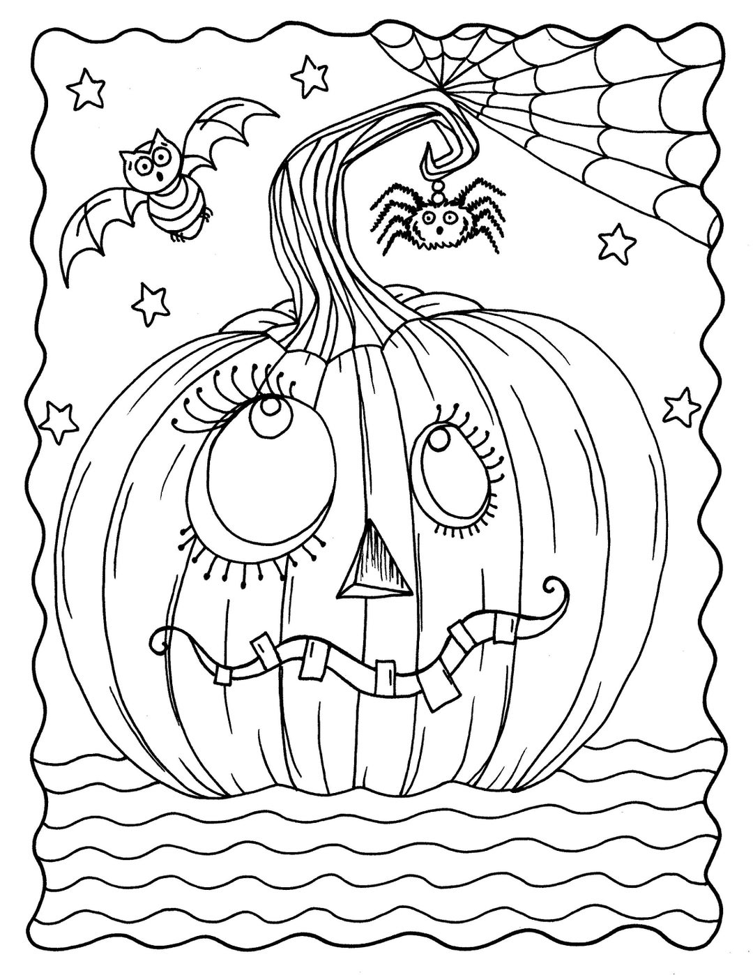 Goofy pumpkin dibujo para colorear descarga digital imprimible instantãneo dibujos para colorear para adultos halloween jack o lantern