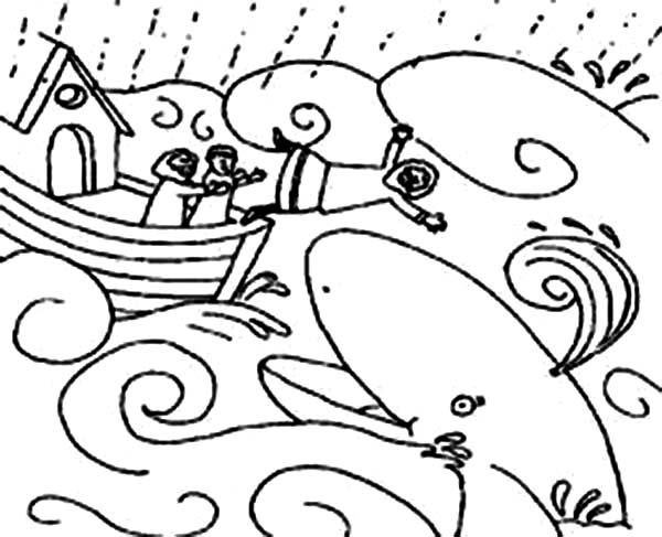 Jonah and the whale illustration coloring page