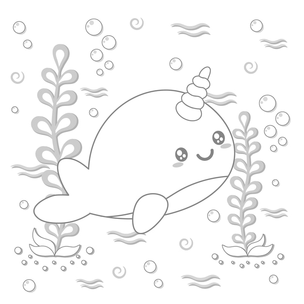 Premium vector cute whale drawing sketch for coloring