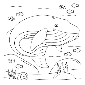 Premium vector blue whale coloring page for kids