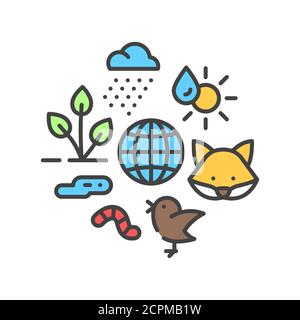 Ecosystem color line icon sustainable biodiversity and animal friendly environment sign for web page app ui ux gui design element editable stroke stock vector image art