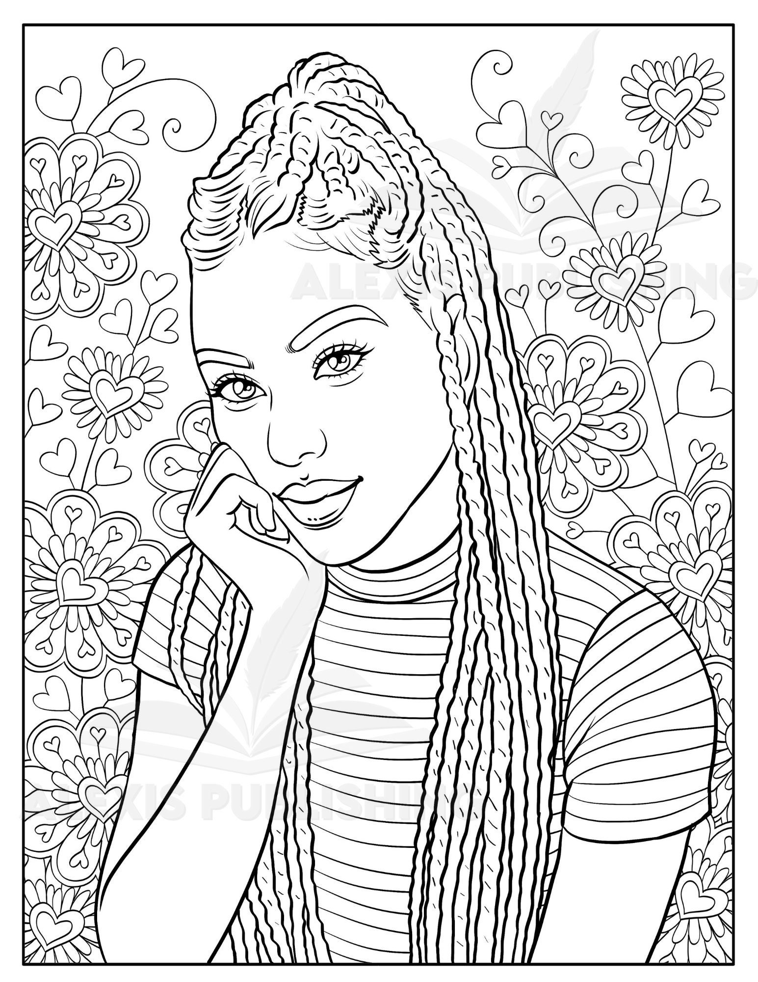 Dibujo para colorear para adultos descarga instantãnea hermosa mujer negra imprimible