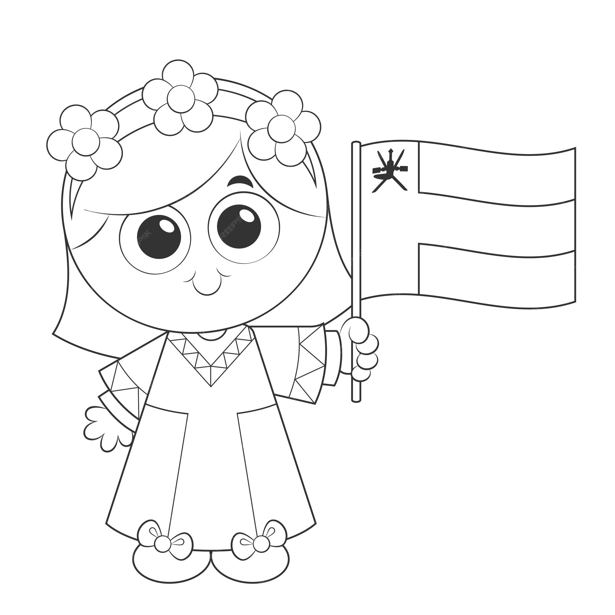 Premium vector oman national day celebration on november cartoon vector illustration coloring page activity