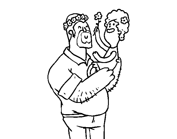 Dibujo de padre e hija con flores para colorear