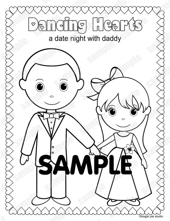 Father daughter dance coloring page activity personalized printable pdf or jpeg file