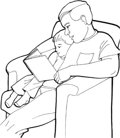 Dibujo de padre leyendo con su hijo para colorear dibujos para colorear imprimir gratis