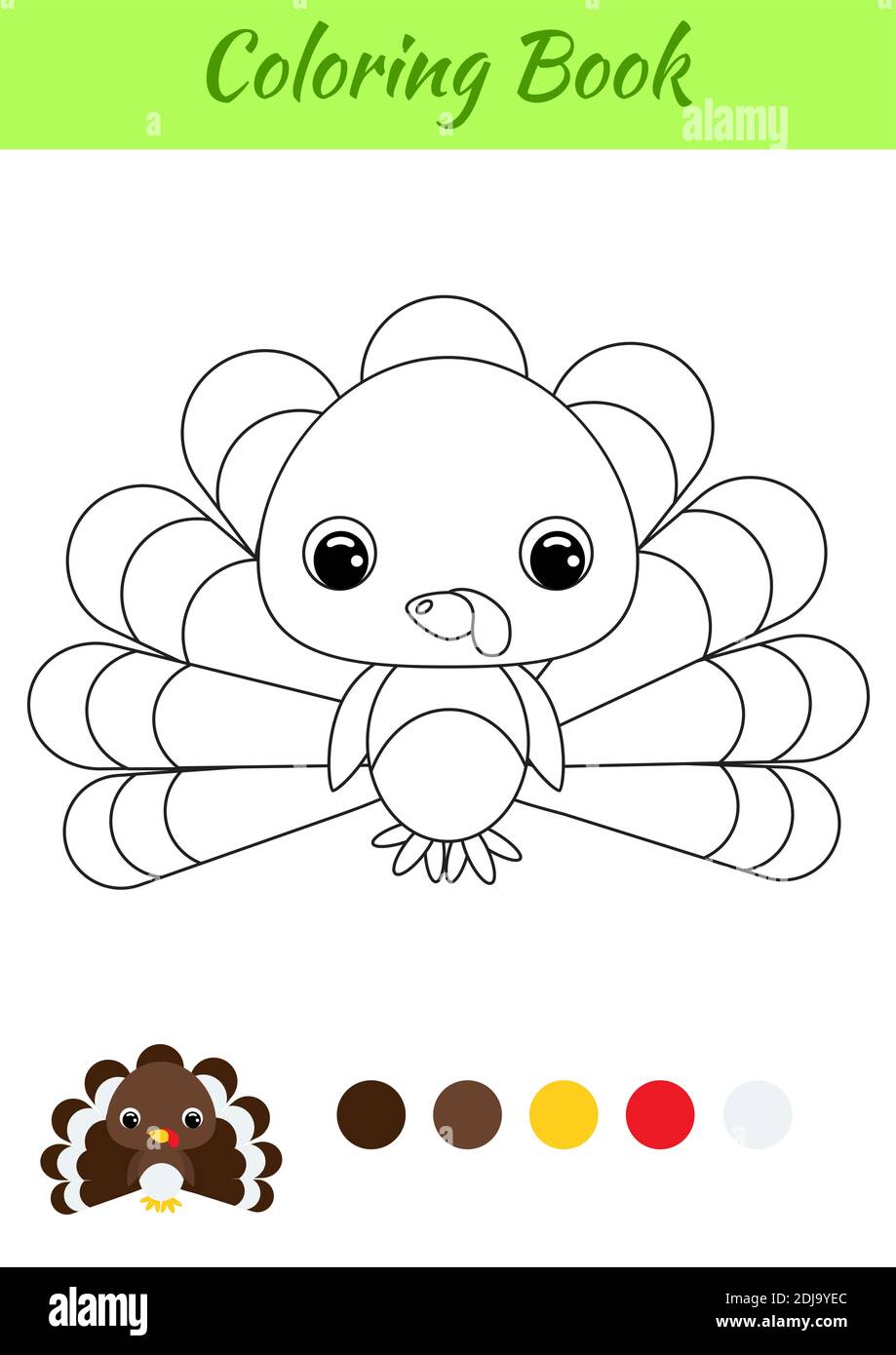 Libro para colorear bebã pavo pãgina para colorear para niãos actividad educativa para niãos de edad precolar y niãos pequeãos con un animal lindo imagen vector de stock