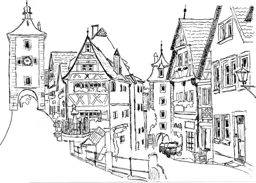 Dibujo para colorear relajante alemania rothenburg