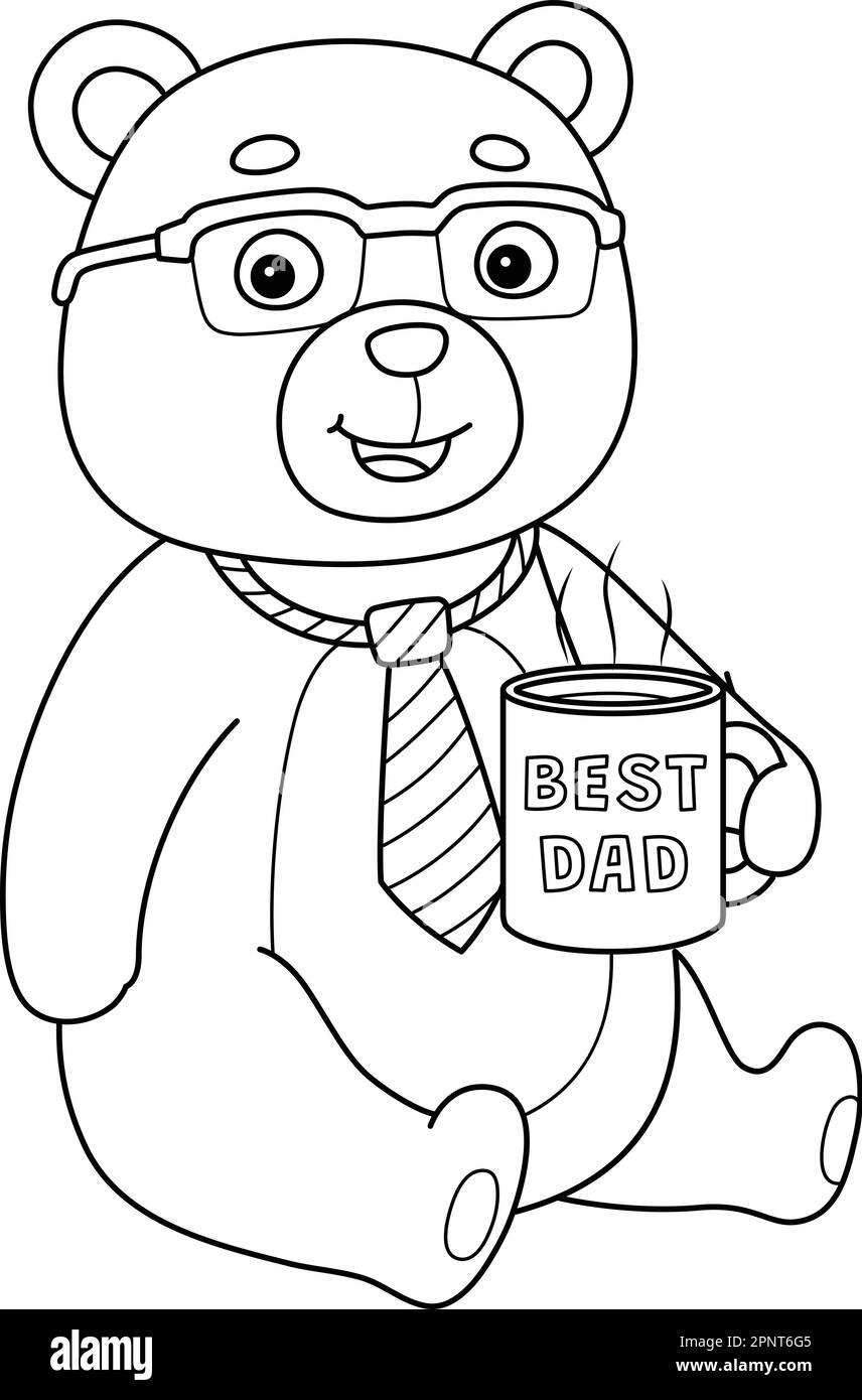 Dãa del padre teddy bear mejor papã para colorear aislado imagen vector de stock