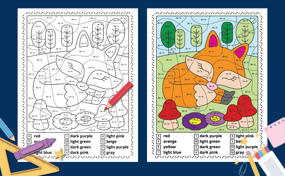 Color by number multiplication and division math coloring book for kids meducolara libros