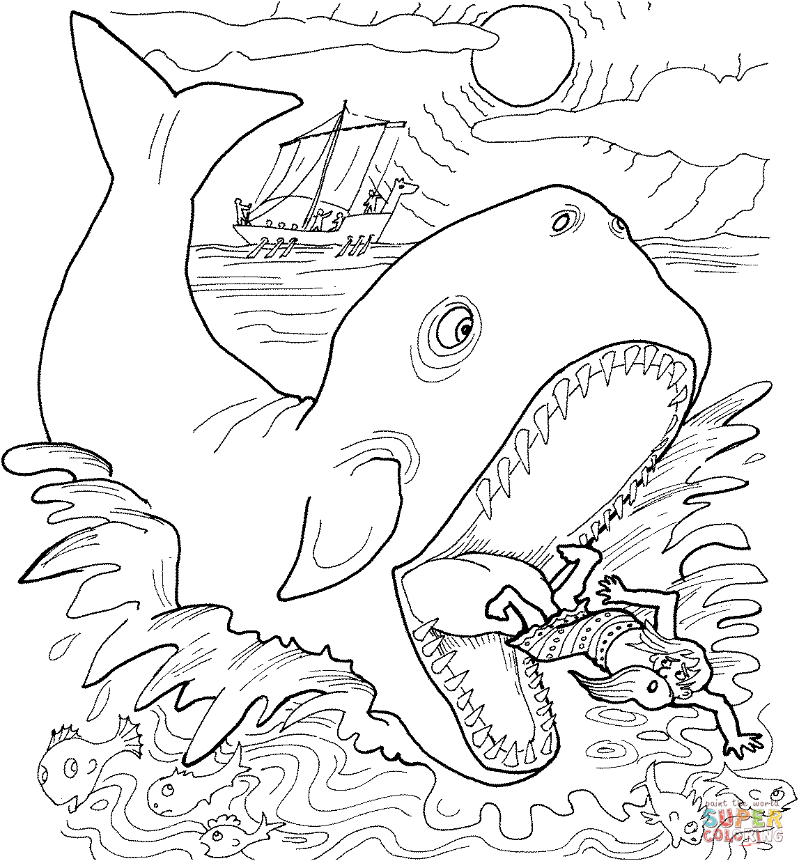 Jonah and the whale coloring page free printable coloring pages